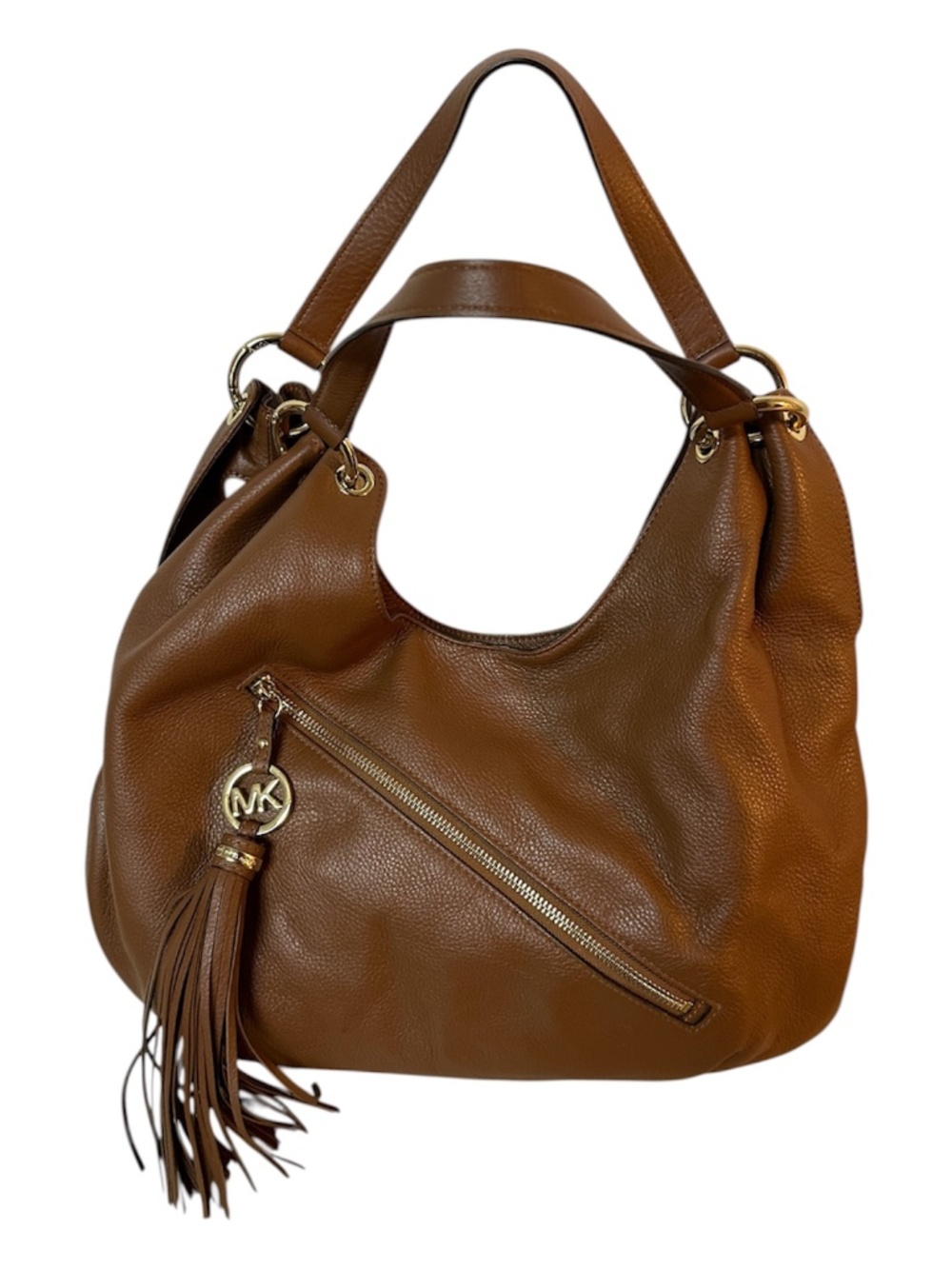 Michael Kors Brown Pebbled Leather Hobo Bag | Tassel Zip Accent